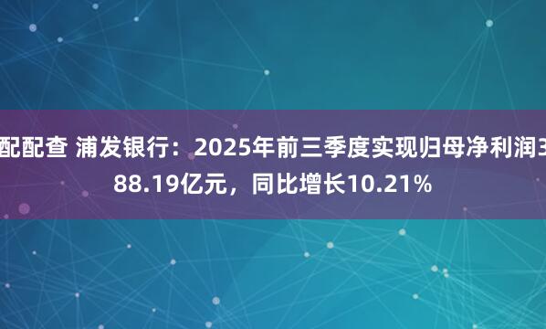 配配查 浦发银行：2025年前三季度实现归母净利润388.19亿元，同比增长10.21%
